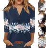 Жен. Футболка С принтом Пуговицы Рукав 3/4 Повседневные Выходные Мода Классический Классический V-образный вырез Обычный Верх