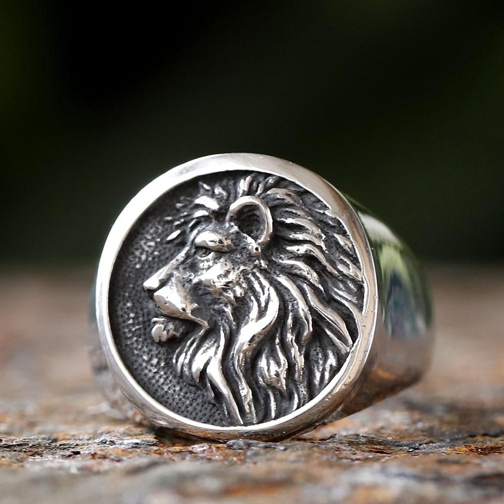 2026 Vintage New Fashion 316L Stainless Steel 3D Lion Head Ring High Polished Men's Animal Jewelry Wholesale