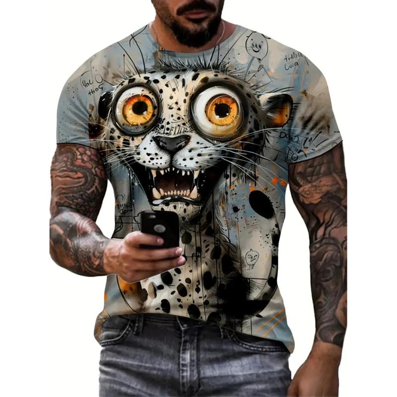 Men's T Shirt Summer Casual Short Sleeve Cartoon Print Funny Animal T-Shirts Fashion Streetwear Male Pullover Oversized Clothing