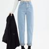 New Jeans Woman High Waist Warm Plush Elastic Denim Pants Jeans for Women Retro Streetwear Washed Baggy Leisure Straight Pants