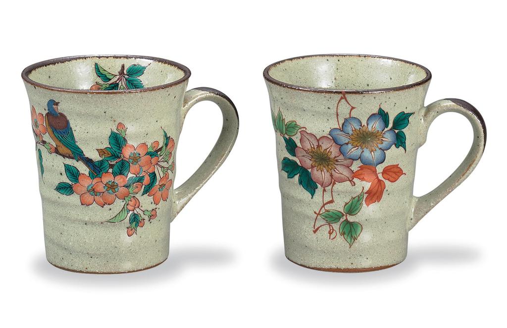 Парная кружка Kutani Ware Iwataya с цветными цветами и птицами AP7-0863