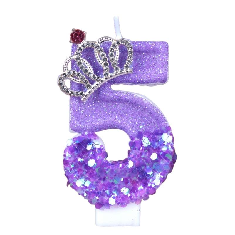New 0-9 Number Birthday Candles Original Purple Sequined Crown Birthday Cake Digital Party Candle Decoration