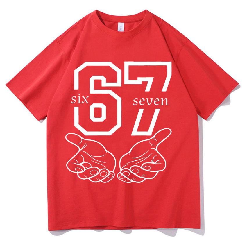 Funny 67 Hand Meme Number Print Men Women Short Sleeve Tee Shirt Fashion T-Shirts Round Neck Aesthetic Tops Hot Sale Streetwear