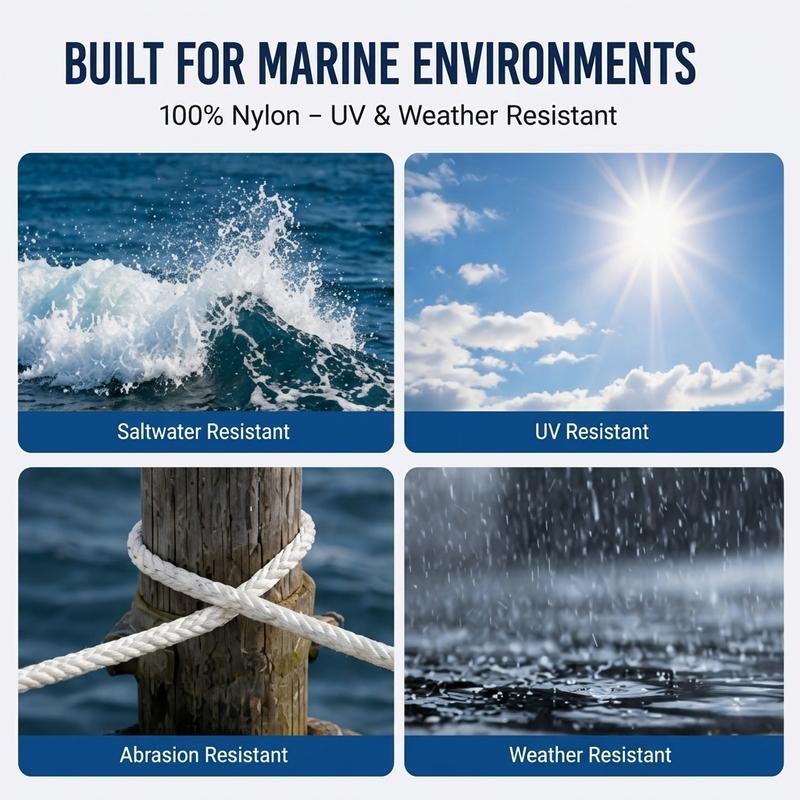 3/8" 100FT Nylon Anchor Rope Double Braided Marine Boat Line with Stainless Steel Thimble UV Resistant