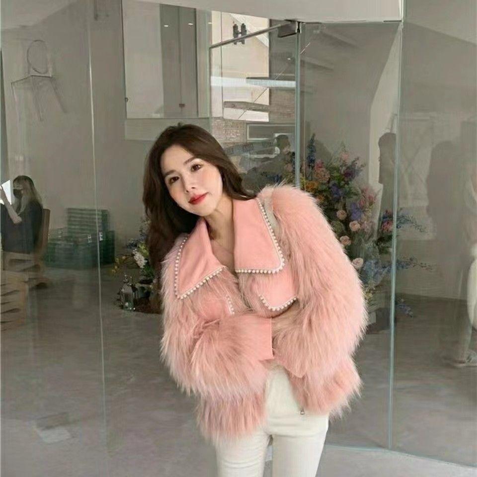 Женская укороченная куртка из искусственного меха с отворотами, кардиган с накладными плечами, зимнее пушистое пальто из искусственного меха, короткое плюшевое пальто, верхняя одежда, осеннее пальто