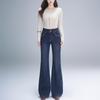 Retro blue micro-flared jeans women's autumn new high-waisted slim-fitting and elastic fashion flared pants