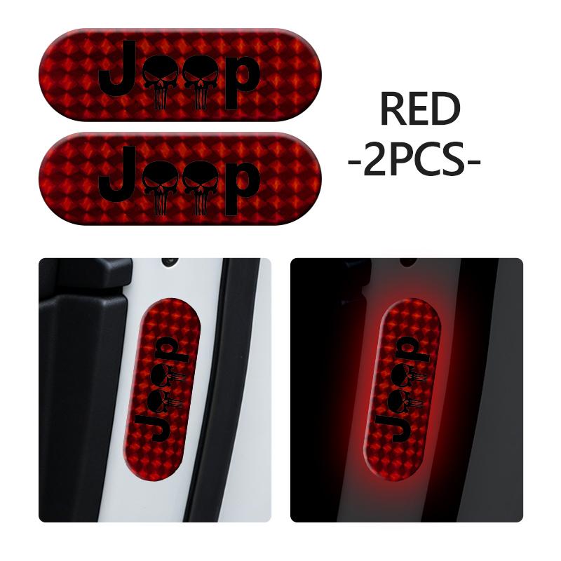 AKI2 For Jeep Car Door Reflective Sticker Night Light Warning Decal Cherokee Wrangler JK Gladiator Compass Renegade Patriot