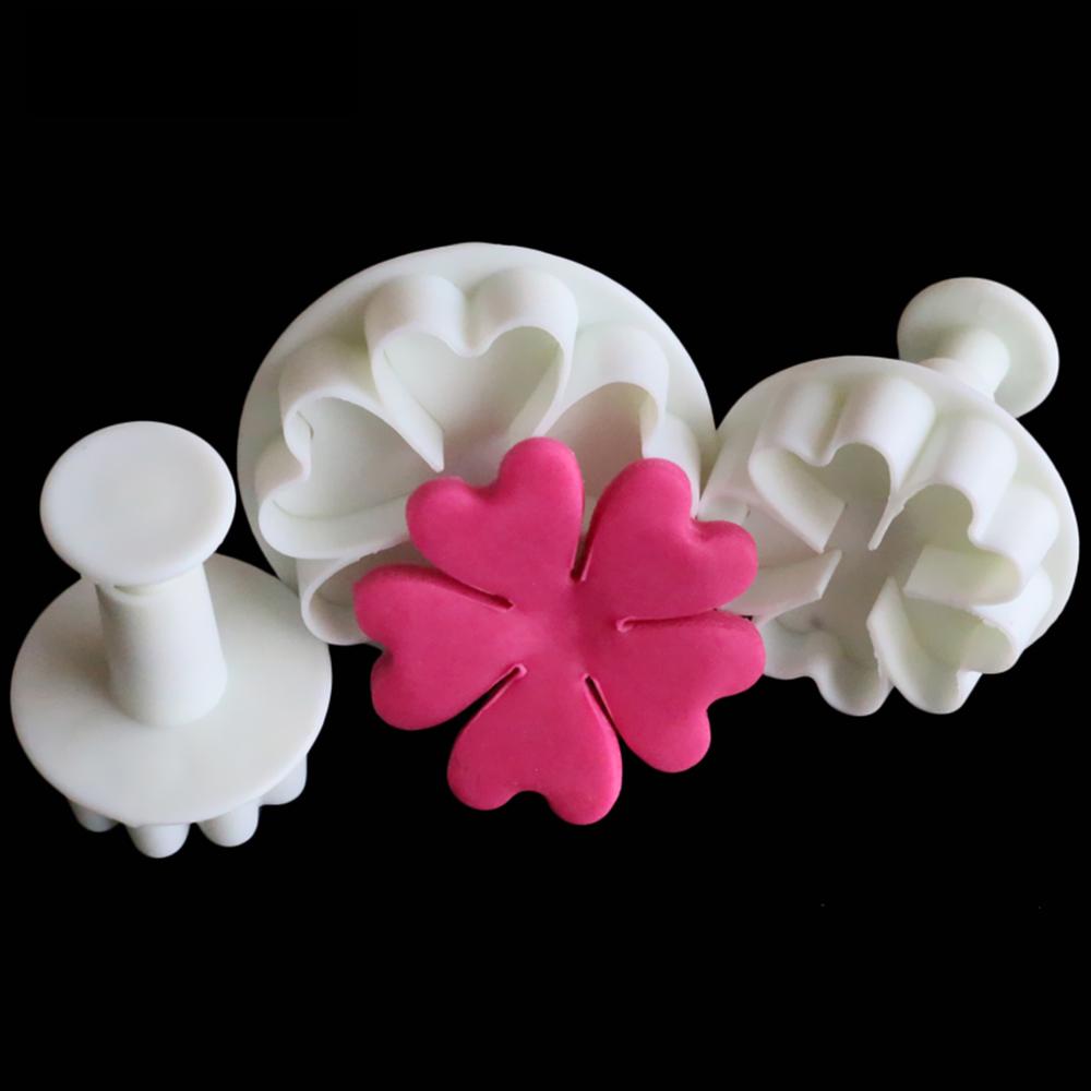 3PCS Heart Flower Cake Fondant Cookie Cutter Decorating Craft Paste Plunger Cake Decorating for DIY Baking