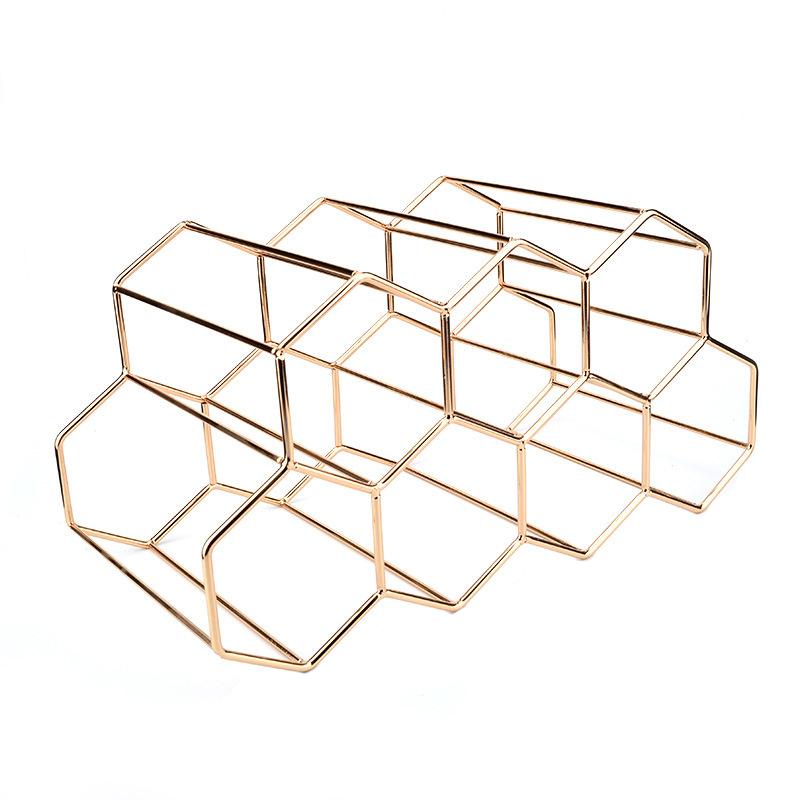 Modern Metal Honeycomb Wine Rack Wine Bottle Storage Beehive Tabletop Wine Rack Hexagon 9 Bottle Wine Holder Display