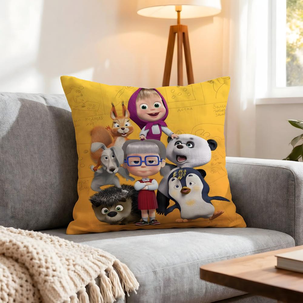 Cartoon Masha And The Bear Cushion Cover 1Pcs Decorative Covers Soft Cushion Case For Sofa Couch Decor 40X40 45X45 Pillowcases