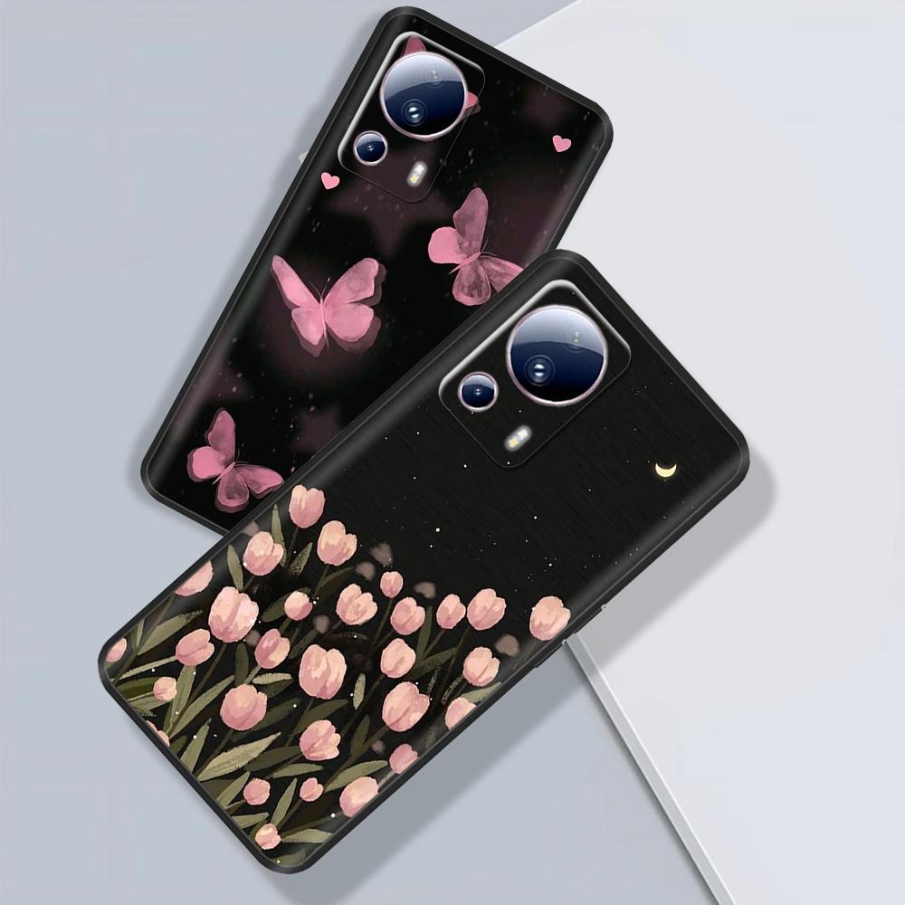 Чехол для Xiaomi 13 Lite Для Xiaomi Mi 13 Lite 5G Цветочный Мягкий Жидкий Силиконовый Чехол Для Xiaomi13lite Защита Задняя Крышка Fundas
