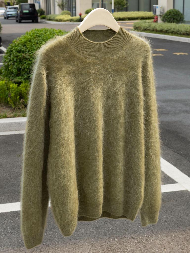 Women's 100% Pure Cashmere Brushed Long Sleeve Turtleneck Pullover Sweater - Loose Fit and Versatile