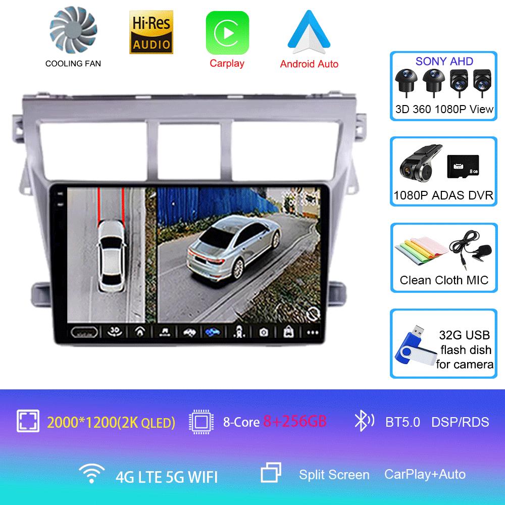 Для Toyota Vios Yaris 2007 2008 - 2012 9-дюймовый автомобильный стерео радио мультимедийный видеоплеер Android 14 Auto Carplay GPS навигация