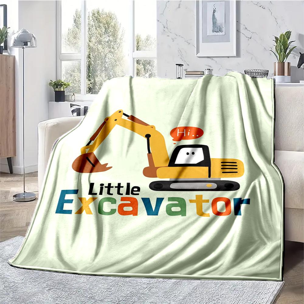 excavator Theme Printed Blanket - Perfect for Couch, Bed, Travel & Outdoor Use | Machine Washable, Cozy & Durable.