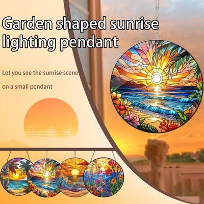 Пляжный закат Suncatcher Орнамент Акриловое украшение для окна, креативное освещение Craft Подвесной домашний декор Подвесной