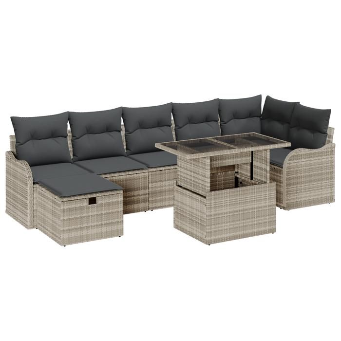 Ensemble de canapé de jardin 8 pièces avec coussins gris clair rattan poly 3359729