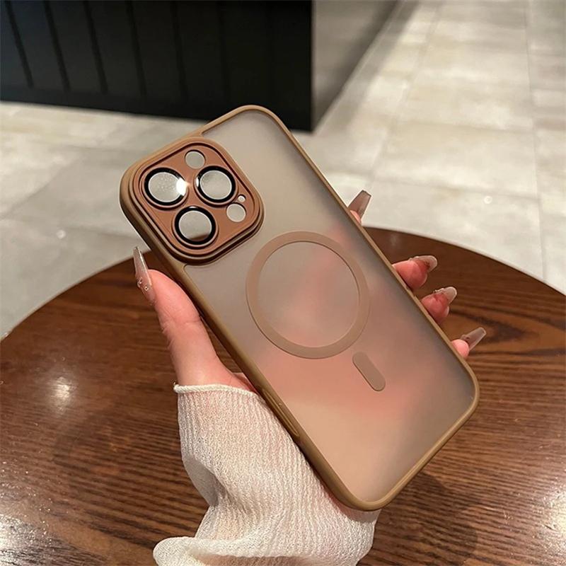 Роскошный полупрозрачный чехол для телефона Magsafe с магнитной беспроводной зарядкой для iPhone 16 15 14 Plus 13 12 Pro Max, защитный матовый чехол для объектива