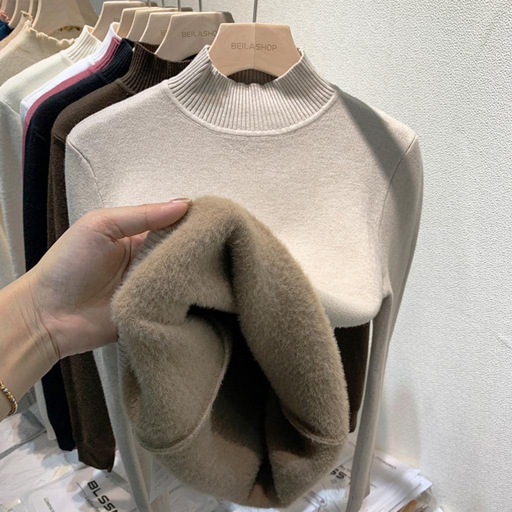 Бархатный свитер с высоким воротом One Piece с утолщенным бархатом для женщин, новая теплая базовая кофта с длинным рукавом на осень и зиму