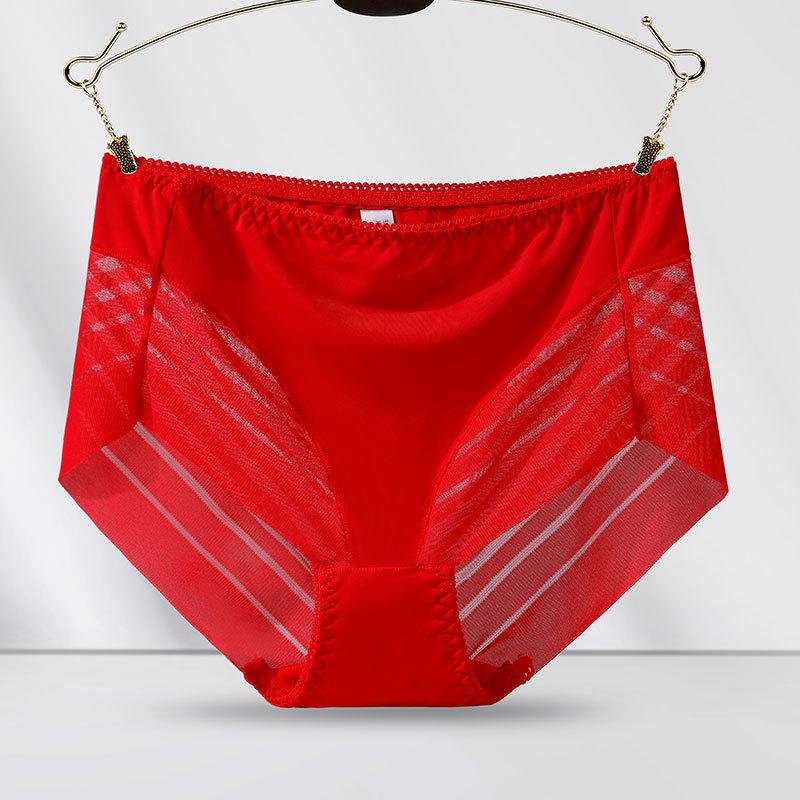 Sexy Mid-Waist Women's Briefs Light Waist Hip-lifting Underwear Striped Mesh Breathable Women's Underwear