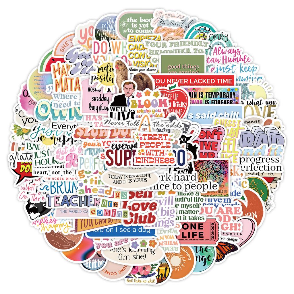 100 Pieces of Inspirational Text Stickers for Mobile Phone Water Cup Waterproof Decorative Stickers for Children's Hand Account Stickers