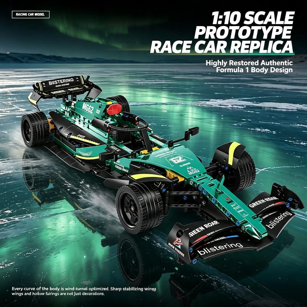 1:Зеленый гоночный автомобиль Aston Martin F1 Формулы-1 в масштабе 10, Строительные блоки, Техническая механическая модель гоночного автомобиля, Кирпичи, Игрушки для взрослых