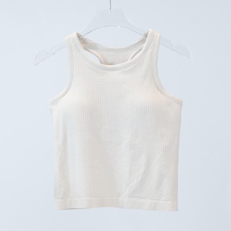 Женский топ для йоги с высоким уровнем эластичности, вязаный в рубчик, со встроенными нагрудными вкладышами, утягивающий талию и удобный для лета