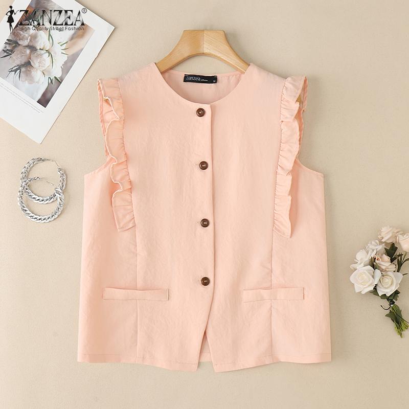 ZANZEA Женские повседневные летние майки без рукавов с круглым вырезом