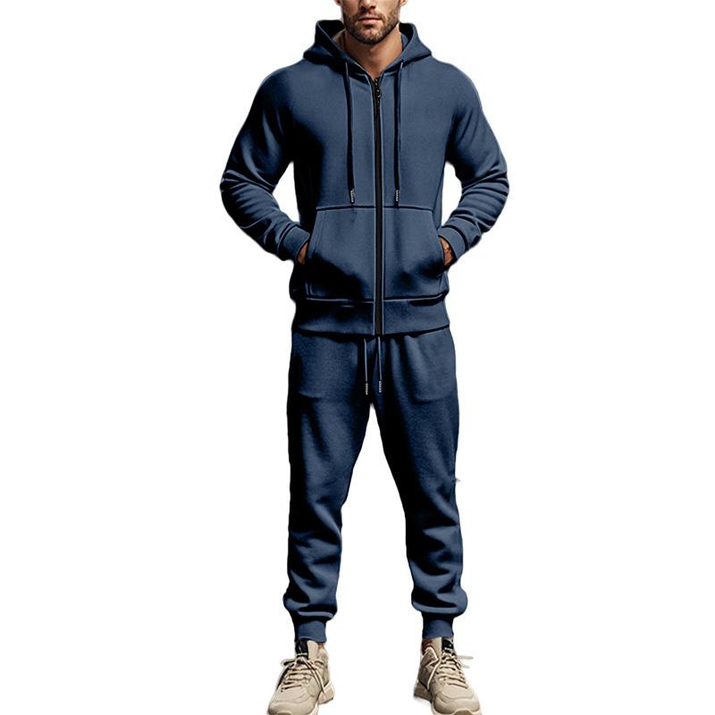 Мужской утепленный комплект: куртка с капюшоном на молнии и спортивные штаны. Для улицы, фитнеса, бега, спорта.