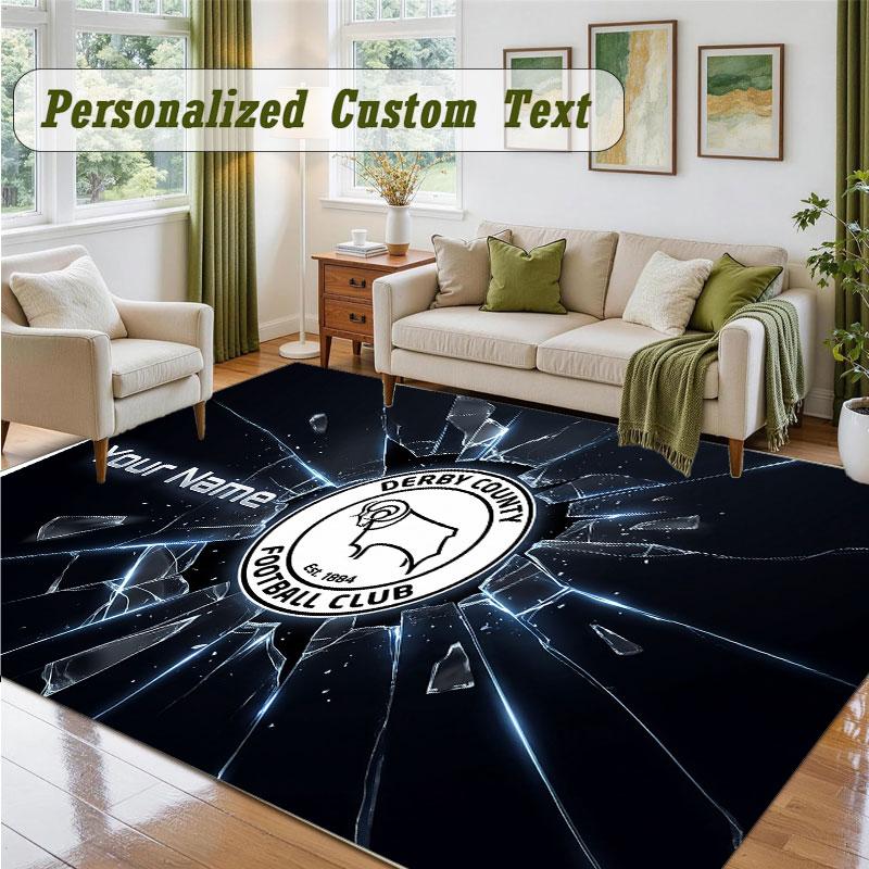 Crystal Velvet Square Rug Custom NameDerby County Pattern Non Slip Home Floor Decor Rug