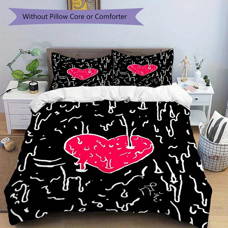 3pcs Heart Print Bedding Set, Ideal for Home Use, Suitable for Bedroom Decor (1*Duvet Cover + 1/2*Pillowcases, No Core) yy250821195