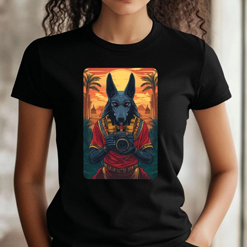 T-Shirt Frauen Anubis mit Kamera Motiv Baumwolle Größe XS bis 3XLWird in neuem Fenster oder Tab geöffnet