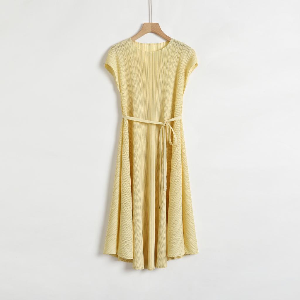 Лето-весна мода тонкая плиссированная рубашка без рукавов женская высокая талия трапециевидная мода тонкое платье