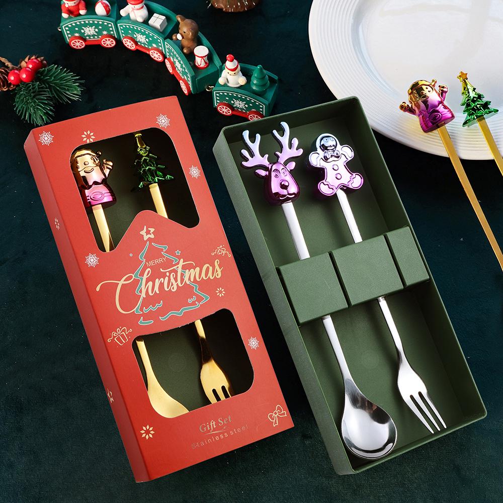 Cartoon Christmas Stainless Steel Cutlery Set: Colorful Spoon & Fork