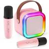 Verkstar Karaoke Set Bluetooth Microphone 2pcs Wireless Speakers LED Lights Echo Accompaniment Compatible with Android iPhone Pink
