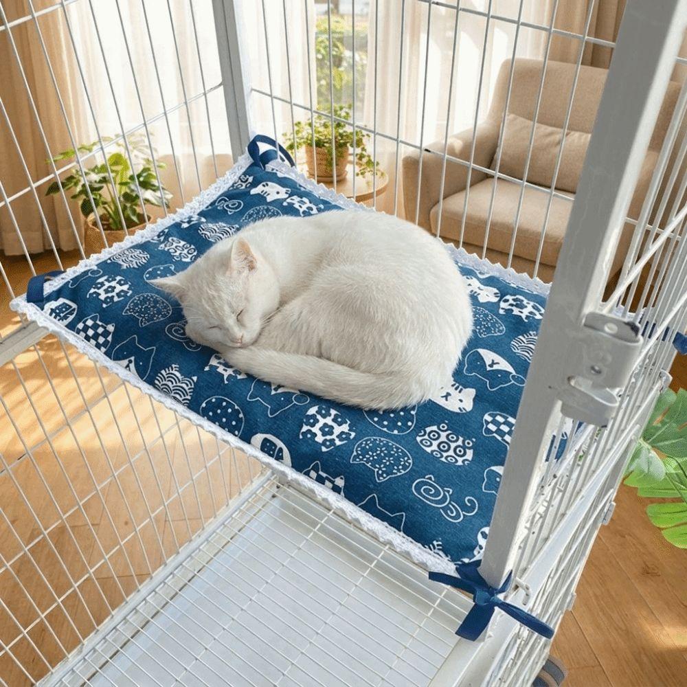 Double Sided Cat Cage Platform Mat Cartoon Pattern Adjustable Pet Cage Hammock Strap Up Style Comfortable Pet Hammock Bed