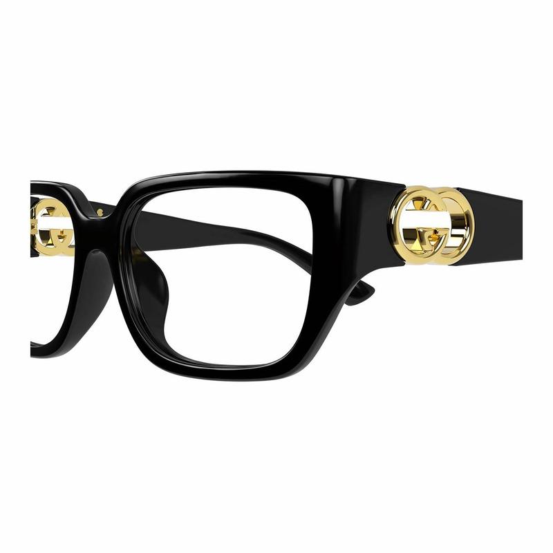 Gucci Оптические очки [Доступные диоптрии] Логотип на дужке дизайн пластиковая квадратная оправа Черный 55 футляр для очков (случайный размер и цвет) + салфетка для очков