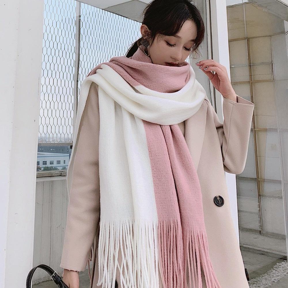 Korean Style Long Wool Tassel Scarf Thickened Winter Neckerchief Women Cashmere Scarf Women/Male