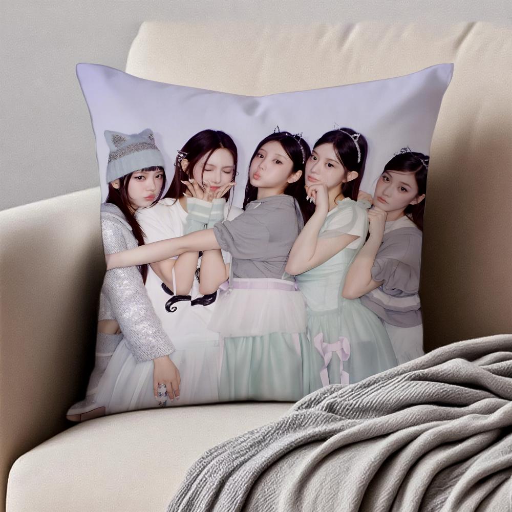 Fresh Cute Korean Girl Group IILLIT Cushion Cover Pillowcase Antidustmite Invisible Zipper Short Plush Sofa Cushion