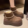 Женские короткие ботинки с отворотом, с большой головой, новые осенне-зимние 2025 года, корейская версия, замшевая толстая подошва, модные тонкие ботинки, женские маленькие хлопковые ботинки