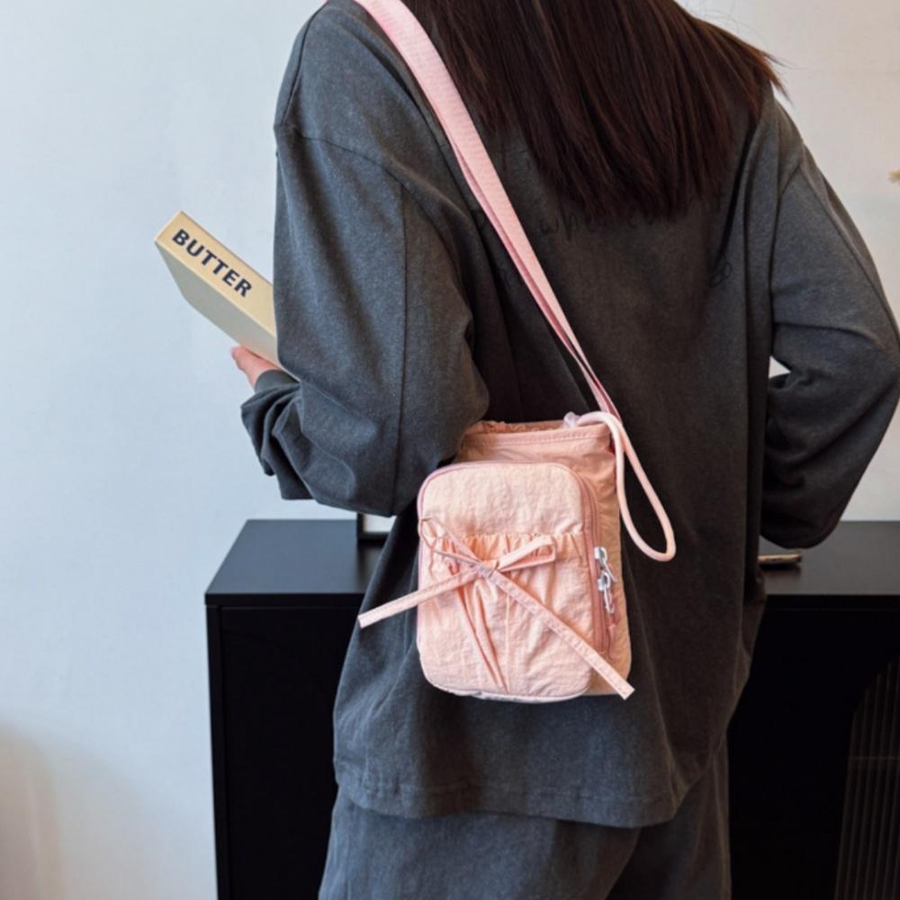 Drawstring Crossbody Bag Portable Outdoor Bow Phone Bag Adjustable Kettle Handbag High-Quality Nylon Shoulder Bag For Shopping