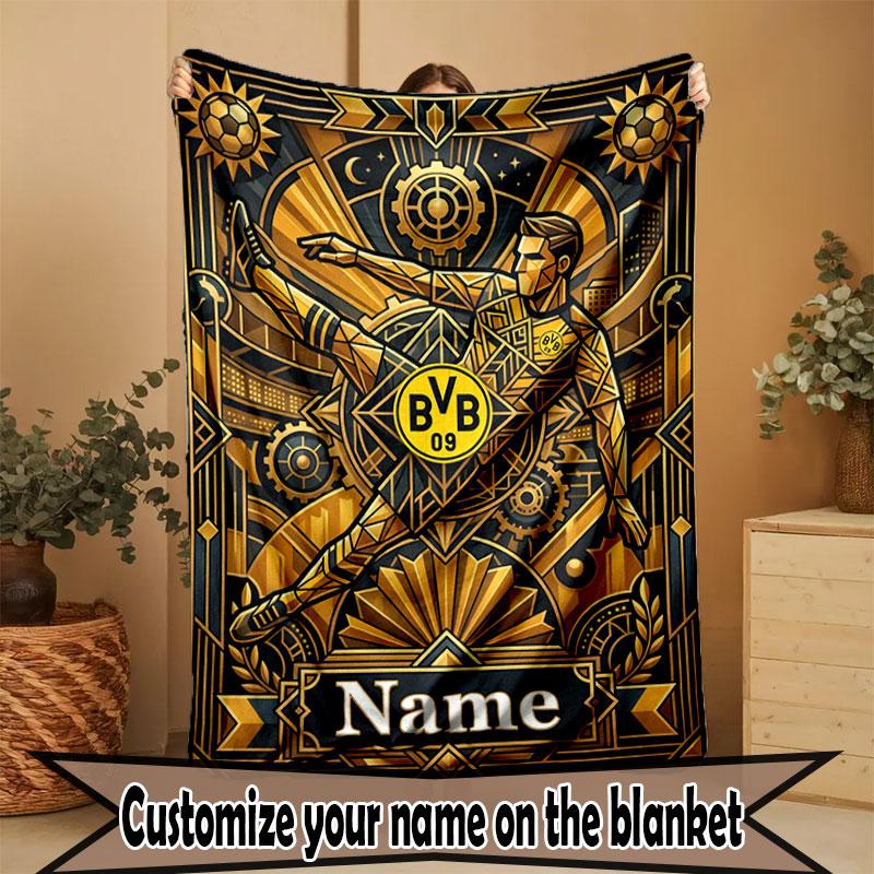 Custom Name Personalized Borussia Dortmund Bvb Print Blanket, Home Decor, Bedroom, Sofa, Camping, Couch, Gifts for Birthday Christmas