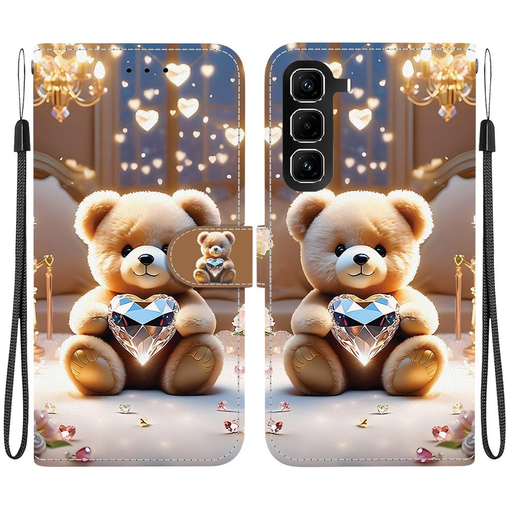 Handmade PU Leather Flip Case for Infinix Hot 50 Pro+ 4G (X6880) Anti-Slip Shockproof Cover with Wrist Strap & Heart/Rose Cat Designs
