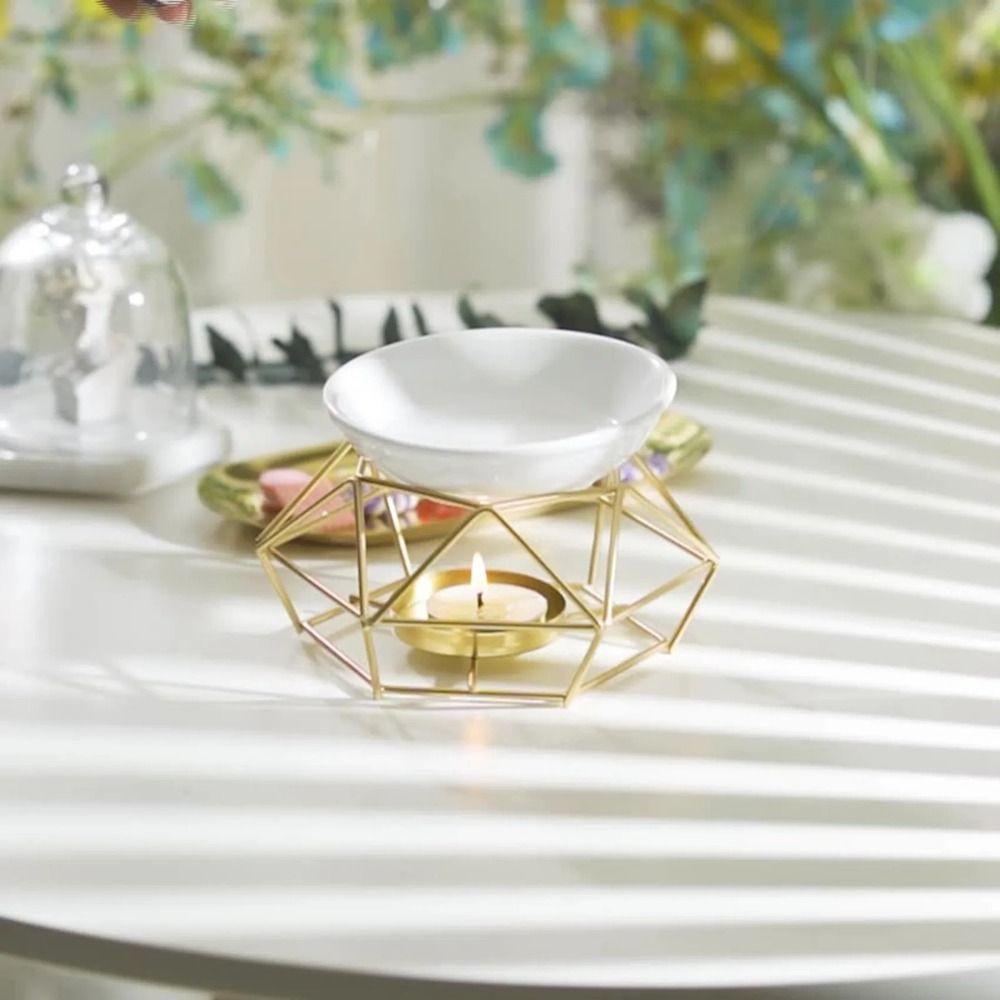 Gold Candle Holder Rhombus Shape Incense Burner Durable Tealight Holder  Candlelight Dinner Props