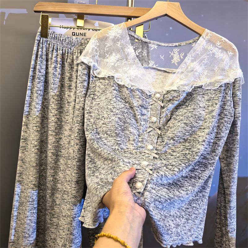 Женская модная осенне-зимняя пижама с нагрудными вкладышами - Уютная, элегантная и стильная флисовая домашняя одежда