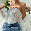 Women Bare Shoulder Y2K Crop Tops Printed Sleeveless Vest Woman Sexy Backless Slim Strapless Tank Tops Femme Fishbone Corset