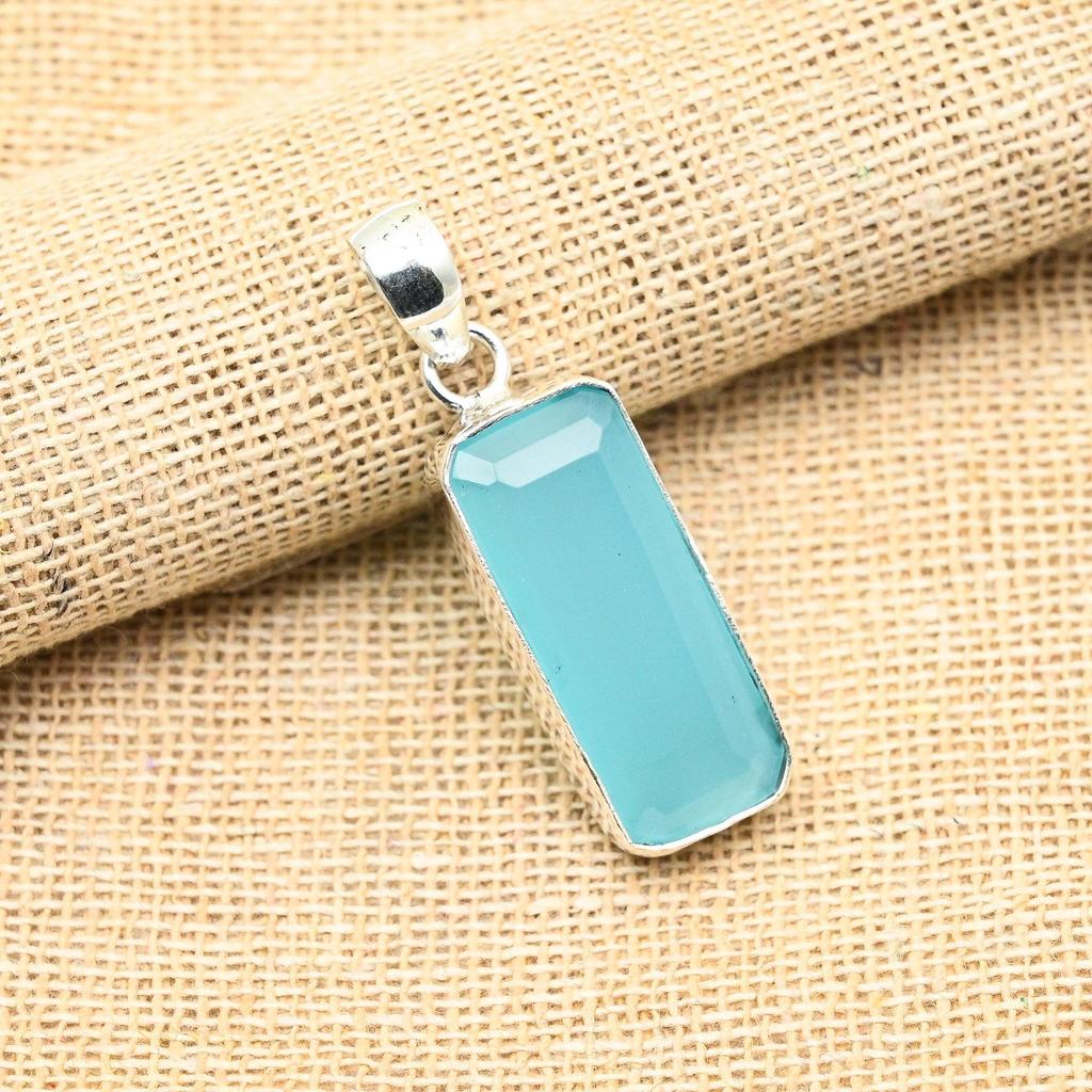 Ювелирный кулон ручной работы из стерлингового серебра 925 пробы с синим халцедоном для нее