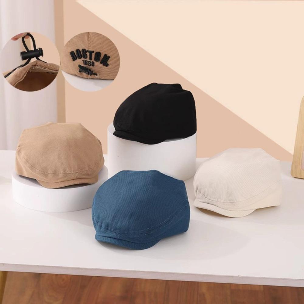 Drawstring Kids Peaked Cap Solid Color Newsboy Cap Retro Baby Beret Hat Spring