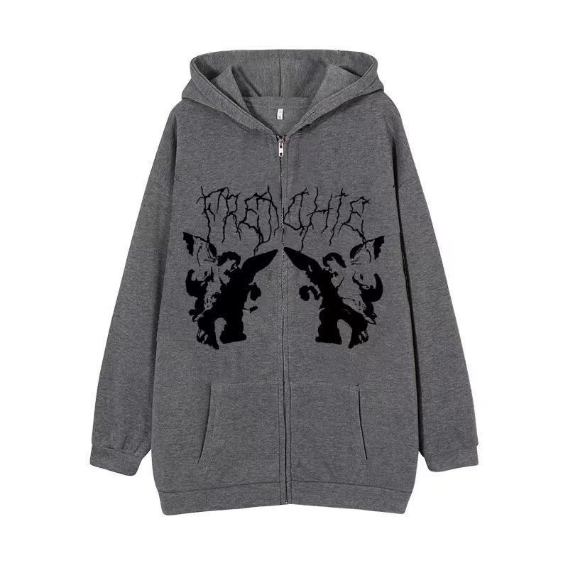 2023 Европейская и американская новая толстовка с капюшоном на молнии, кардиган, толстовка в стиле ретро, ​​мужская и женская уличная мода, пальто для пар большого размера