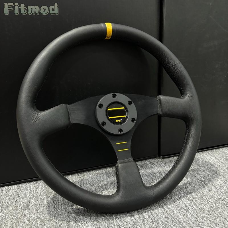 JDM 14-дюймовое 350-мм гоночное модифицированное кожаное рулевое колесо, плоское спортивное рулевое колесо для дрифта и игр, PCD 70 мм