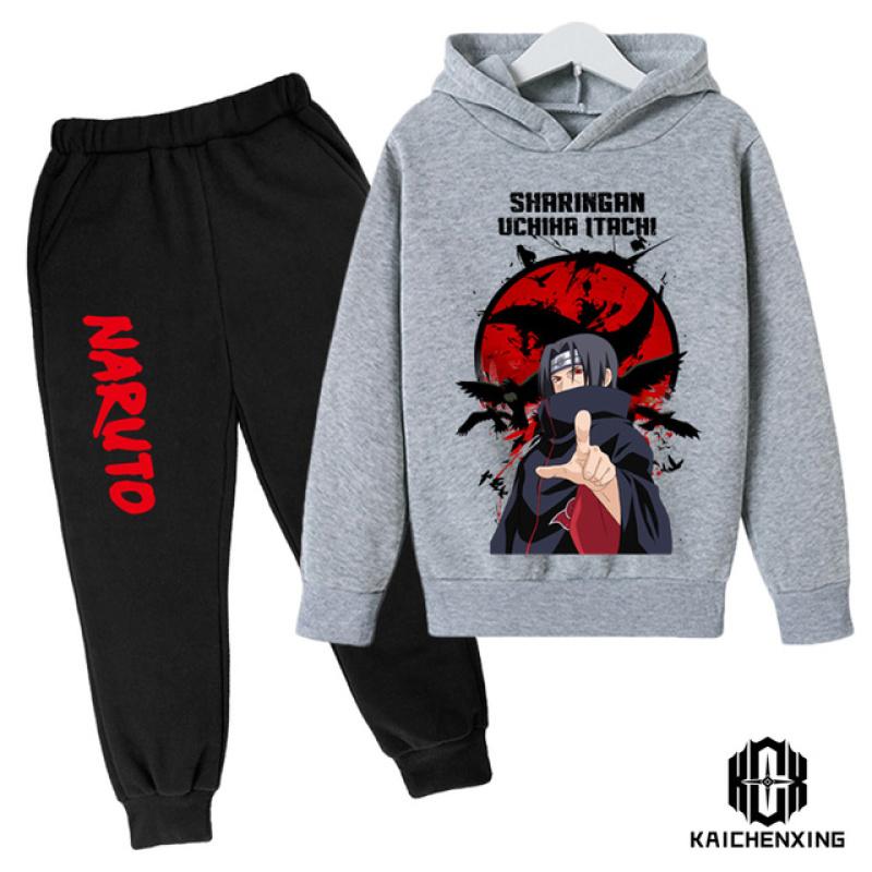 Комплект с капюшоном Наруто, детская одежда, одежда для маленьких девочек, повседневные свитера с капюшоном, детская одежда с капюшоном + брюки, 2 шт.